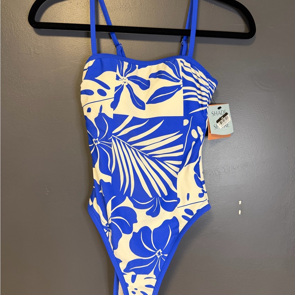 Shade & Shore Women’s Blue & White Tropical One-Piece Swimsuit